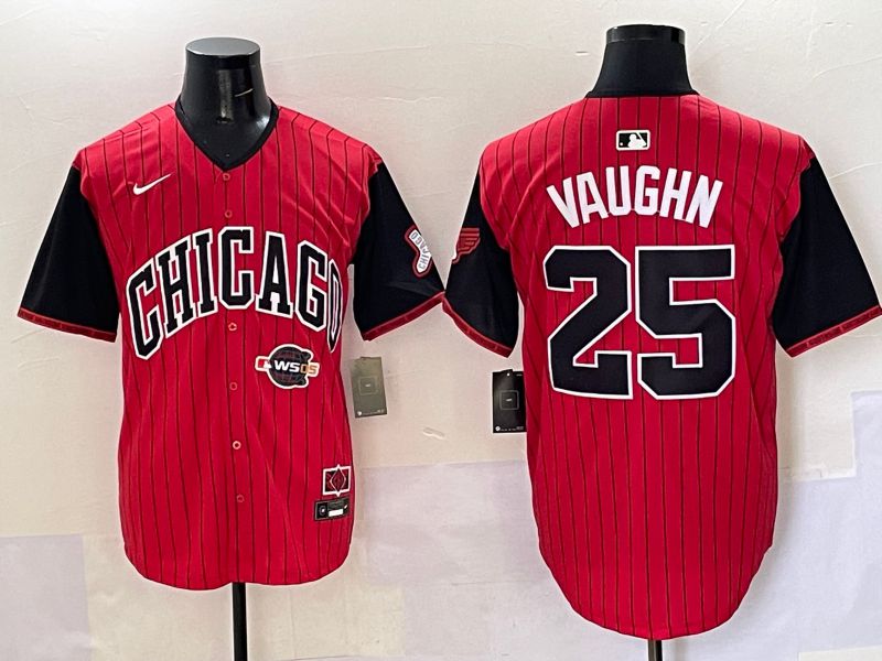 Men Chicago White Sox #25 Vaughn Red Stripe Joint Name Nike 2025 MLB Jersey style 12->chicago white sox->MLB Jersey